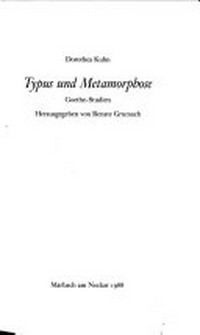 Typus und Metamorphose: Goethe-Studien
